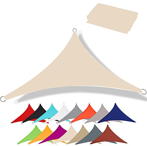 Premium Toldo Vela Impermeable - Triangular Vela De Sombra - 95% De Protección UV - Tejido Oxford De Hoja Completa Sin Costuras - Lona Sombra Exterior - Toldos para Patio (4x4x4 m,Blanquecino)