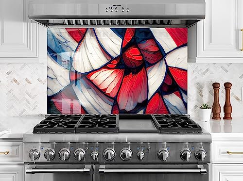 Myphotostation.com 12x12''Tempered Glass Red Stained Backsplash Design Cooker Wall Backsplash Panel Glass Splashback for Kitchen Panel Design Stained Splashback Red