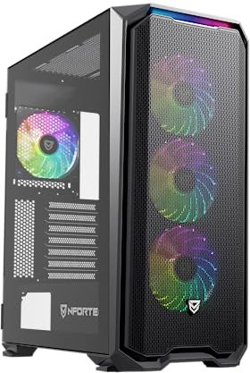 Nfortec Krater X Torre Gaming E-ATX con 4 Ventiladores A-RGB, Frontal mallado, controladora RGB – Color Negro