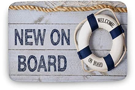 Fußmatten mit Aufschrift Welcome on Board, rutschfest, für den Innen- und Außenbereich, für Badezimmer, Küche, Schlafzimmer, Eingangsbereich, Hauseinweihungsgeschenke, 40,6 x 61 cm