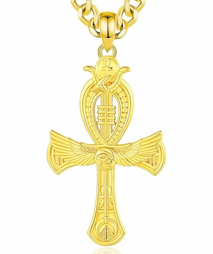 INFUSEU Ankh Kette, 925 Sterling Silber Altägyptisches Symbol Ankh Kreuz Auge Des Horus Anker Ägyptischer Gold Anhänger Auge Des Anubis Schmuck Geschenke für Damen Herren