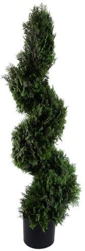 Leaf Bosso artificiale a torre in legno di cedro a spirale, design con top in metallo, 120 cm