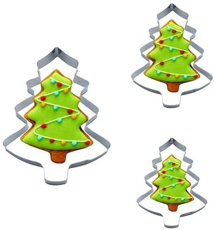 3 Pieces Christmas Cookie Cutter,Tree Cutters,Stainless Steel Xmas Set Mould for Pastry Baking Halloween Kitchenware,Mold for Gingerbread,Biscuit,Cake,Sandwich,Fondant,Stamp,Clay,Decorations,Playdough