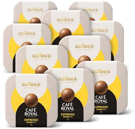 90 Coffee Balls Espresso - Boules de café haut de gamme 100% compostable - Spécialement conçues pour l'utilisation de la machine à café CoffeB by Café Royal
