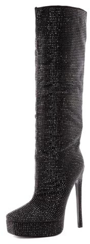 Toocool Stivali Donna Strass Tacchi Alti Plateau al Ginocchio K6026 [37,Nero]