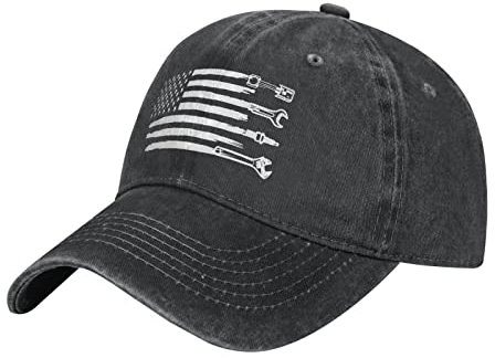 Fenmshairy Damen Amerikanische Flagge Hut Klassisch Verstellbar Distressed Washed Baseball Cap für Männer Frauen, Schwarz, Einheitsgröße