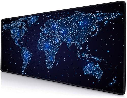SANWUMIAN Large Gaming Mouse Pad with Stitched Edges, Desk Pad Extended Keyboard Mat, Non-Slip Rubber Base Mousepads for Laptop, Office, Home, 31.5X11.8 inch Galaxy World Map