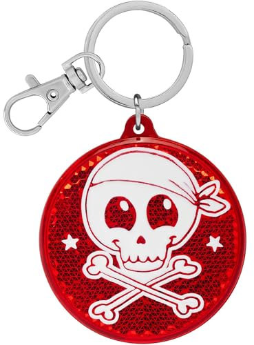 GRUSS & CO Reflektor Motiv Pirat | Runder Anhänger mit Schlüsselring und Karabinerverschluss, Schlüsselanhänger auf Headercard, Reflektoranhänger | Kindergeburtstag, Geschenk, Schulstart | 70136