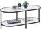 Yaheetech Glass Coffee Table, Black Oval Coffee Table for Living Room, Modern 2-Tier Center Table with Storage Shelf & Metal Frame for Small Space,Office