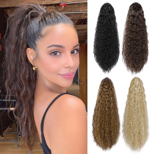 PARXITN Pferdeschwanz Haarteil Lang Gewellt für Frauen 55cm Clip in Pferdeschwanz Haarverlängerung Synthetik Drawstring Ponytail Extension Schokoladenbraun