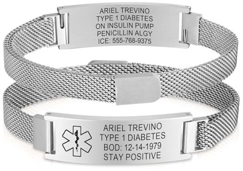 Notfallarmband SOS ID Armband Personalisierte - Verstellbare Edelstahl Medizinisches SOS Armband mit Gravur Diabetes Allergie Epilepsie Telefonnummer Notfall Armbänder für Erwachsene Frauen Mädchen