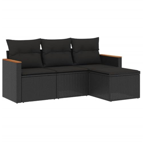 vidaXL Garten Sofagarnitur mit Kissen 4-TLG., Gartenmöbel Gartengarnitur, Sitzgruppe Sitzgarnitur, Lounge Sofa Garnitur Terrasse, Schwarz Poly Rattan