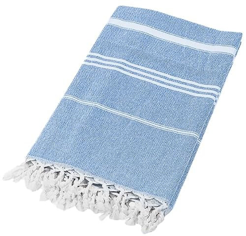 FEBE Strandtuch Badetuch Dunkel Blau Baumwolle 180x90 cm Ultraleicht mit Handgeknüpften Hamamtuch Saunatuch Picknickdecke Towel