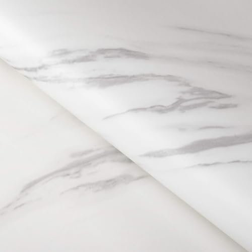 FunStick 90CM×5M Papel de Mármol Adhesivo Pared Blanco Vinilo Adhesivo Muebles Marmol Blanco Vinilos para Encimeras Papel Pintado Marmol Blanco y Gris Papel Pintado Pared Salon Comedor Vinilo Marmol