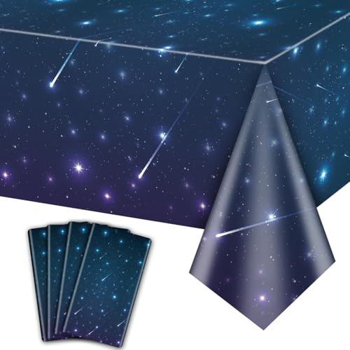4 Stück Space Galaxy Party Tischdecken, Sternennacht Tischdecke Supplies, 220x130cm Space Explore Thema Tischdecke für Space Galaxy Theme Party, Outer Space Stars Thema Geburtstagsdekorationen