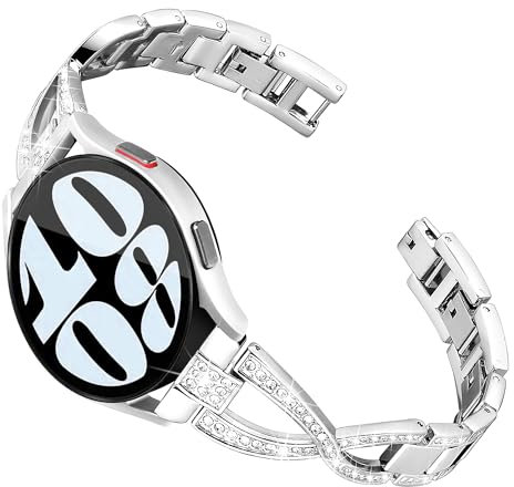 Ocaer Kompatibel Mit Samsung Galaxy Watch 7/FE/6/5/4 Armband 40mm 44mm/6 Classic 43mm 47mm/5 Pro 45mm, Glitzer 20mm für 4 Classic 42mm 46mm/Active 2, Damen, Silber