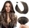 Yuniffe U Tip Real Human Hair Extensions - Hot Fusion, Remy Straight, Chocolate Brown Highlighted Caramel Blonde, 16 inch, 50g/50s