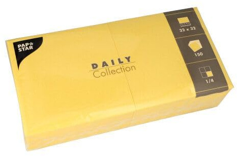 PAPSTAR Servietten Daily Collection 1/4-Falz 32 cm x 32 cm gelb 89638 Tissue-Servietten Papier-Servietten, 150 Stück