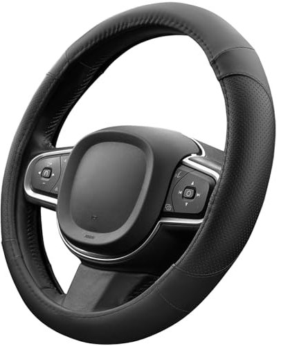 Upgrade4cars Lenkradbezug Leder-Optik Schwarz | Lenkradhülle Universal 37-38 cm für Sommer & Winter | Autozubehör Innenraum Geschenk-Ideen | Geschenke für Frauen und Männer