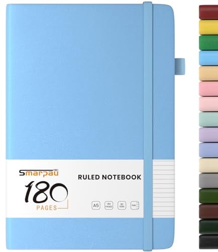 Smarpau Notebook A5, Hardback Journal Notebook with 180 Pages Thick Paper, Leather Journal for Women Men Writing, No Bleed, Notepad for Office School Travel Supplies, Ocean Blue