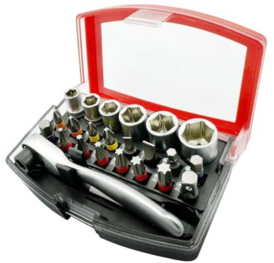 24 Stück mini knarre für bits，ratschenschraubendreher t griff，mini steckschluesselsatz（Metrisch），72-Zahn-Ratschen-Schraubendreher-Bit-Satz mit Schnellwechselhalter Ratschenwerkzeuge für enge Räume