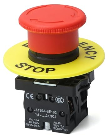 APIELE Interruttore a pulsante di arresto di emergenza a fungo rosso 22 mm 2 NC 600 V 10 Amp LA139A-ES544