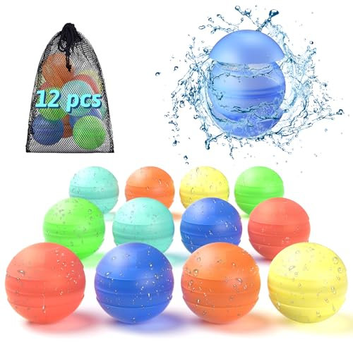 ALAFLY 12 Stück Wiederverwendbare Wasserballons [Schnell Befüllung mit einer Hand] Doppelendige automatisch abdichtende Pool Spielzeug, Wasserballons für Kinder und Erwachsene, No Magnete & Sicher