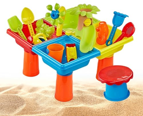Spieltisch für den Außenbereich, Sand und Wasser – Strandtisch für Sand und Wasser | Lern- und sensorische Strandaktivität, Spielzubehör für und Mädchen, Gartenfreiheit