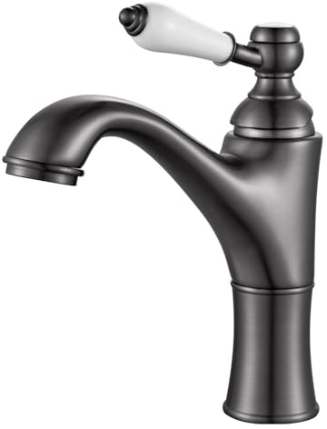 Rehomthy Wasserhahn Bad Dunkelgrau Waschtischarmatur Einhebel-Mischbatterie | Waschbecken Armaturen, Badezimmer mit Keramikgriff, Abnehmbarer Luftsprudler, Messing G3/8