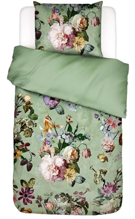 ESSENZA Bettwäsche Fleur Quiet Green, 135x200 + 1x 80x80 cm - 100% Baumwollsatin 220TC - Blumen