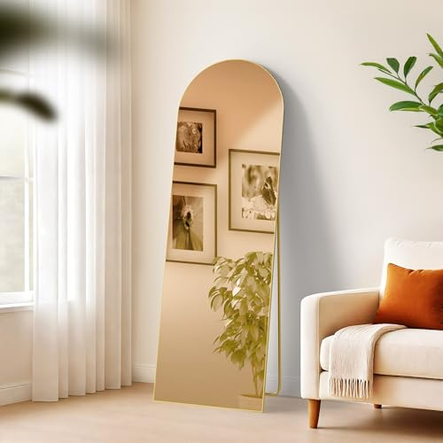 CLP Grande Specchio Moline, Specchio da appoggio e Specchio da Parete in Uno, Cornice in Metallo a Specchio a Figura Intera, Colore:Oro Brillare, Dimensione:150x50 cm