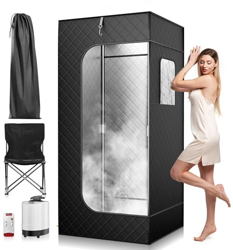 Dampfsauna Tragbare, 9 Temperatureinstellungen und Volldampf-Standdampfsaunaraum, Ausgestattet mit 3L 1000W Dampfmaschine, Wasserdichter Stoff-Dampfsauna für Entgiftung, Entspannung(180 * 80 * 80CM)