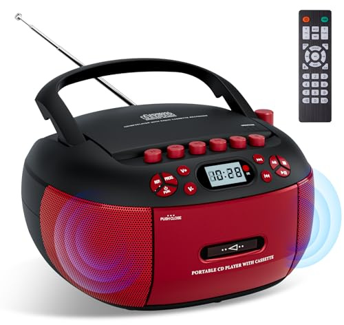 Portable CD/Cassette Player with Bluetooth Speaker, FM Radio, USB Playback