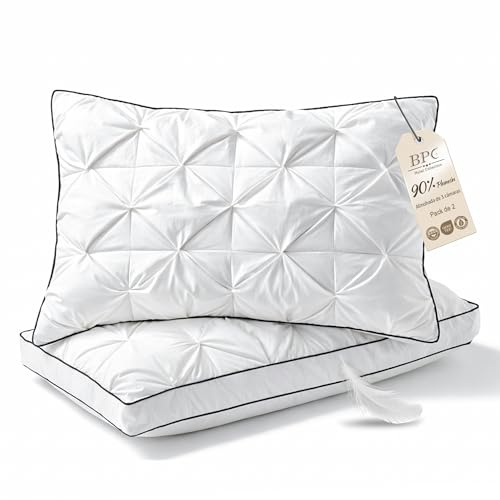 BPC Daunenkissen 50x75 cm 2er Set, 3-Kammer Kopfkissen | 90% Daunen außen & Federkern | Weich und formstabil | 100% Bio-Baumwoll-Bezug | Waschbar & pflegeleicht