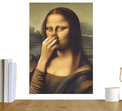 Mona Lisa Badezimmer-Kunst, 50 X 70 Cm Mona Lisa Hält Ihre Nase Badezimmer-Poster, Humorvolle, Skurrile Monalisa-Wandmalerei Dekoration für Küche, Flur, Büro, Wohnung, Toiletten