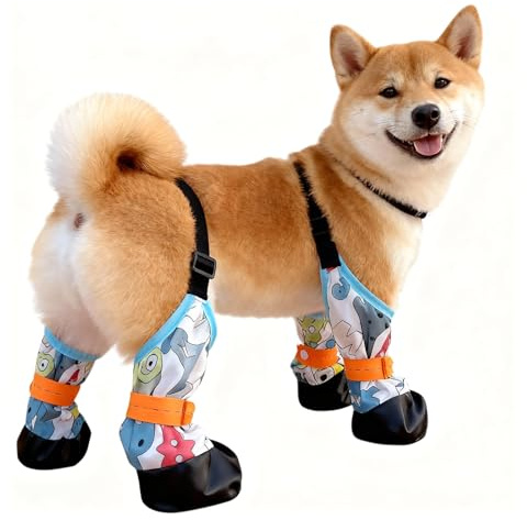 Zimoer Stivali Impermeabili per Cani con Bretelle e Antiscivolo, Scarpe per Cani all'aperto, Stivali da Pioggia Impermeabili Rregolabili per Cane con Cinturini, Leggings per Cane per Esterno, M