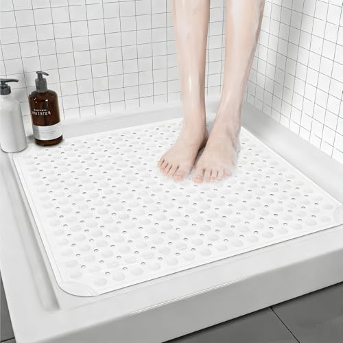 Tapis de Douche Antidérapant 80x80cm, avec Trous de Drainage et Ventouses | Insert de Douche Souple en TPE, Lavable en Machine, pour Salles de Massage, Saunas et Salles de Douche