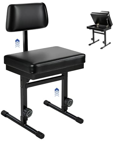 MXQMKL Adjustable Piano Bench with Storage,Guitar Stool with Back Support Music Keyboard Bench with Black Cushion Adjustable Height for Keyboard Stand for Musicians Piano Stool Playing Chair