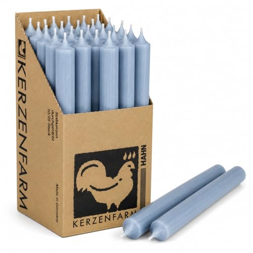 Extra lange Stabkerzen Tauben-Blau/Pastell-Blau – 25 cm (250 mm) – Ø 2,2 cm – durchgefärbt & tropffrei – Made in Germany – 12 Std. Brenndauer – wählbar 10 oder 25 Stück (10, Taubenblau)