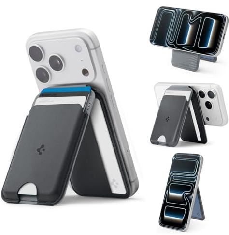 Spigen Nano Pop S MagFit 3-Card Wallet for iPhone & PixelSnap | Premium two-tone MagSafe wallet with a vertical free-stop stand and secure magnetic hold for iPhone & Pixel - Black Sesame