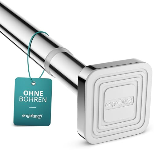Engelbach® Gardinenstange ohne Bohren - Massiver Karbonstahl (Ø 25mm) für stabilen Halt - Individuell anpassbare Teleskop Kleiderstange, Duschvorhangstange, Chrom, 260-310cm