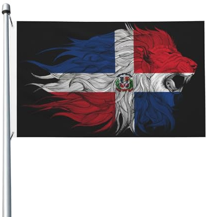 Doppelseitige Flagge der Dominikanischen Republik (90 x 150 cm) mit Löwenmotiv, aus robustem Polyester mit Digitaldruck, Nationalflagge mit Messingösen für den Innen- und Außenbereich.
