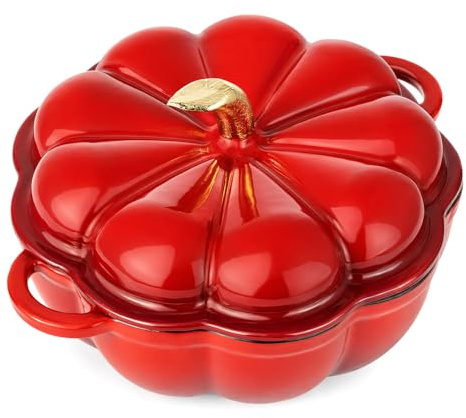 BLUE BAZAAR Pumpkin Dutch Oven 2L Pumpkins Stew Enamel Cast Iron Pot with Lid, Pumpkin Shape Casserole Dish for Stew Soup Rice, Non Stick Coating Dutch Oven Pot With Lid