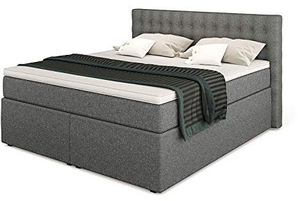 Betten Jumbo King Boxspringbett 200x200 cm mit Bettkasten 7-Zonen TFK Härtegrad H3 und Visco-Topper | Farbe Hellgrau | div. Größen verfügbar