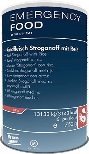 Katadyn Emergency Food Stroganoff mit Reis, Notvorrat beim Campen, Trekking, etc. Stärkend und nährend. 1 x 1,2l Dose