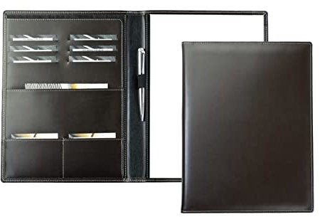 DELMON VARONE - Personalisierbare Schreibmappe DIN A4 aus Cambridge Top Grain Leder braun, Organizer Konferenzmappe mit Notizblock, Stiftschlaufe & Einsteckfächer, Elegante Business Orgamappe