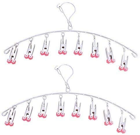Qinglele 2pcs Edelstahl Trocknen Rack, Drip Kleiderbügel, Sockenaufhänger,mit 8 Wäscheklammern für Socken, Handschuhe, BH, Schals, Schnell Entfernen Kleidung vom Kleiderbügel, Winddicht, Rot
