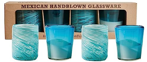 Vasos mexicanos soplados a mano (combo aqua)