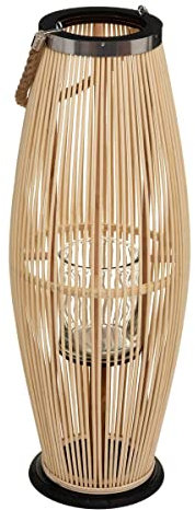 Atmosphera – Farol grande de bambú natural Fit portavelas de cristal H 72 cm x Ancho 27 cm