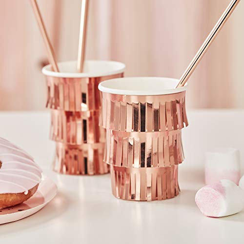 Ginger Ray Lot de 8 gobelets en carton à franges or rose